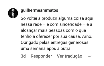 guilhermeammatos | Só voltei a produzir alguma coisa aqui nessa rede – e com sinceridade – e a alcançar mais pessoas com o que tenho a oferecer por sua causa. Arno. Obrigado pelas entregas generosas uma semana após a outra!