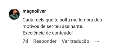 magnoliver | Cada reels que tu solta me lembra dos motivos de ser teu assinante. Excelência de conteúdo!